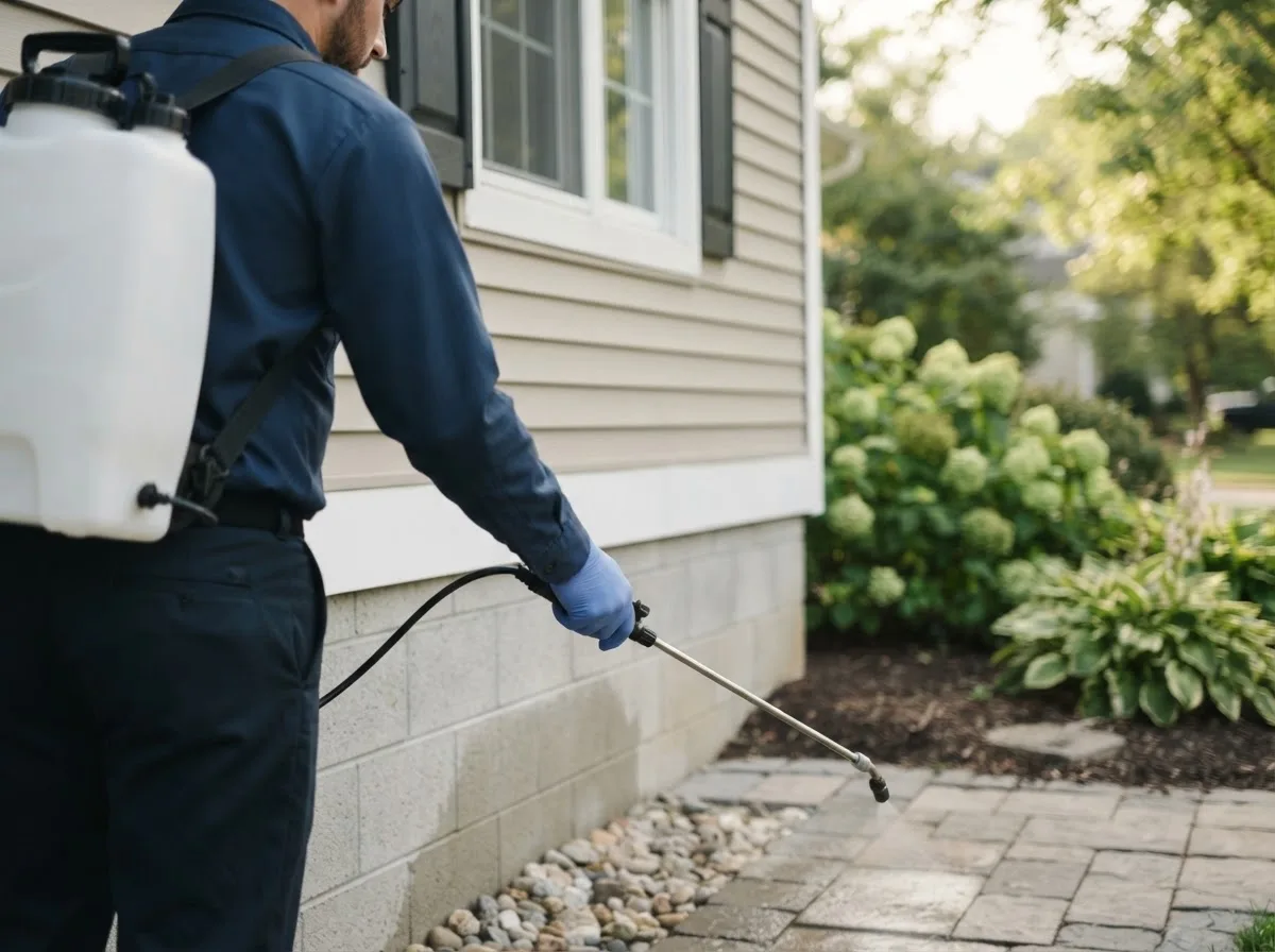 Pest control technician inspecting a home in East Bend, NC